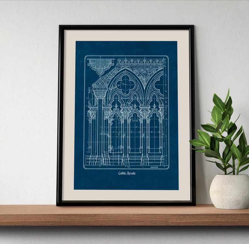 Planta arquitetônica gótica, desenho imprimível de catedral histórica, arte de parede para arquitetos e historiadores (download digital) imagem 6