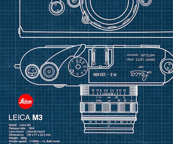 Leica M3 Camera, Blueprint Poster, Vintage Camera, Camera
