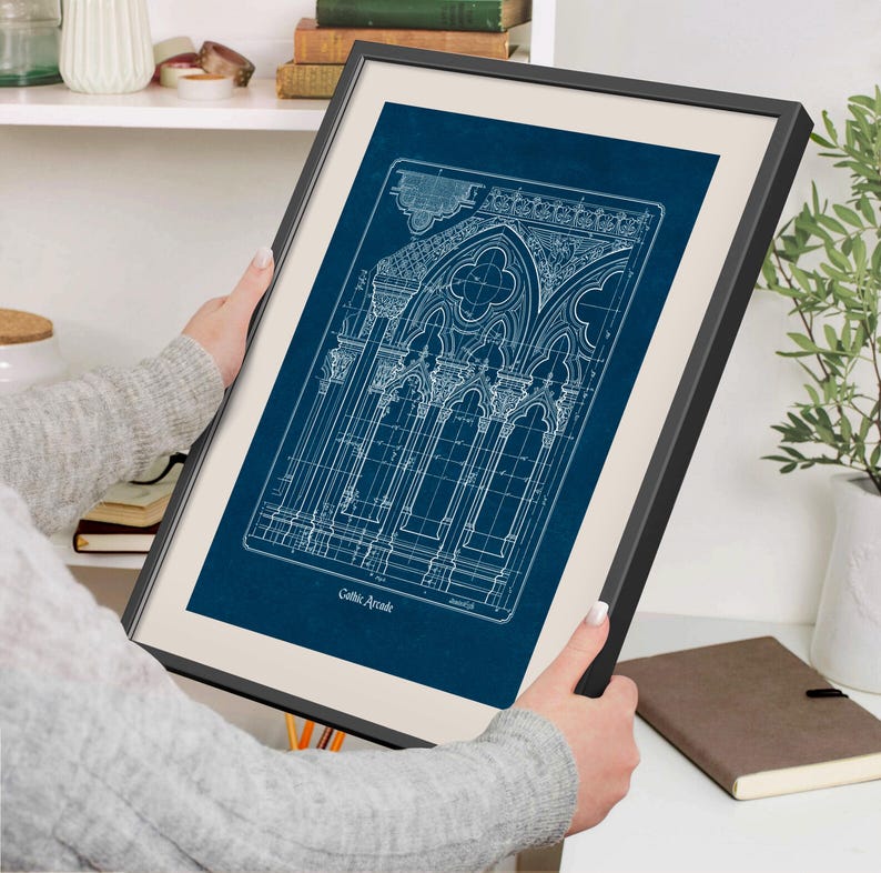 Planta arquitetônica gótica, desenho imprimível de catedral histórica, arte de parede para arquitetos e historiadores (download digital) imagem 4
