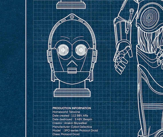 C-3PO 設計図ポスター：スター・ウォーズの印刷可能なアート、SF