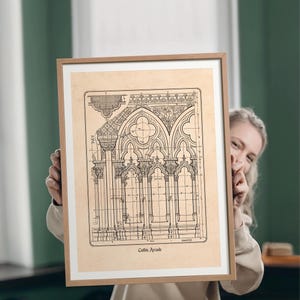 Planta arquitetônica gótica, desenho imprimível de catedral histórica, arte de parede para arquitetos e historiadores (download digital) imagem 8