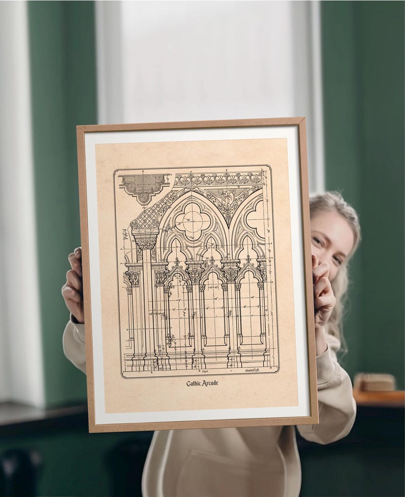 Planta arquitetônica gótica, desenho imprimível de catedral histórica, arte de parede para arquitetos e historiadores (download digital) imagem 8