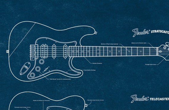 Fender Guitars, Blueprint Poster, Fender Stratocaster