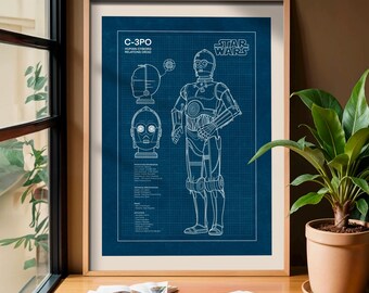 C-3PO Blueprint Poster: Star Wars Printable Art, Sci-fi Geek Decor