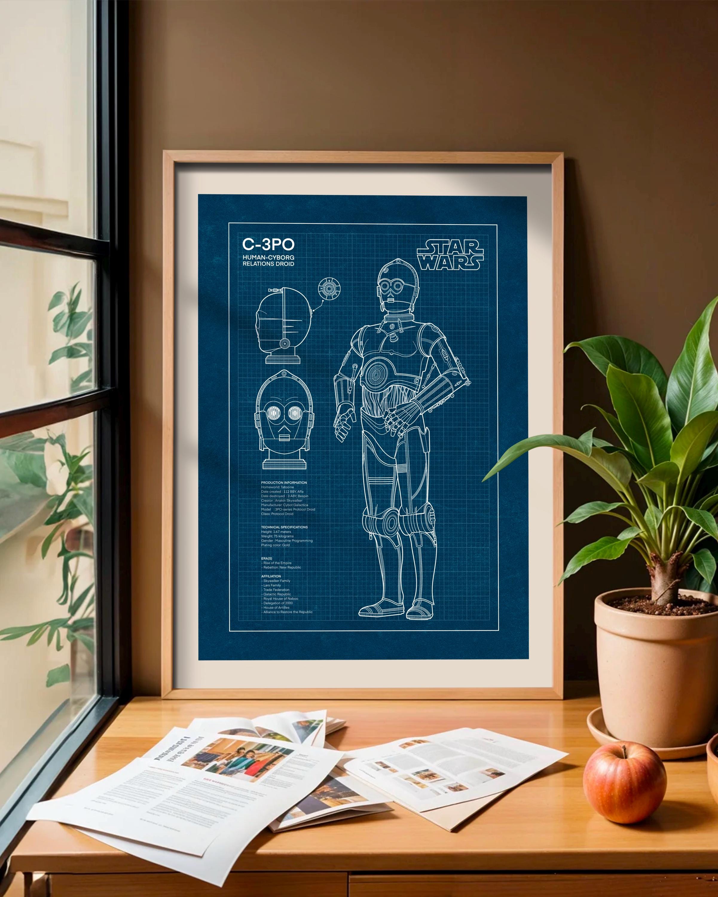 C-3PO 設計図ポスター：スター・ウォーズの印刷可能なアート、SF