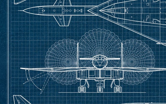 XB-70 Valkyrie Blueprint Poster, Aviation Gift, Military Wall Art