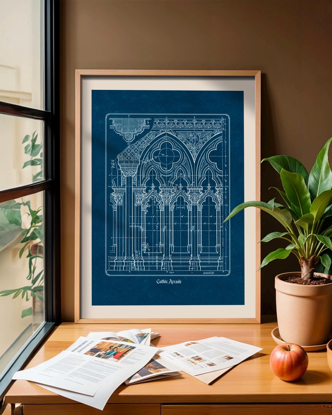 Gothic Architecture Blueprint, Printable Historic Cathedral