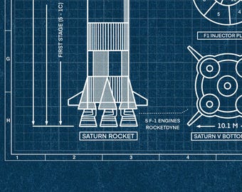 アポロ11号の設計図ポスター：サターンVロケット、NASAの壁画、月着陸