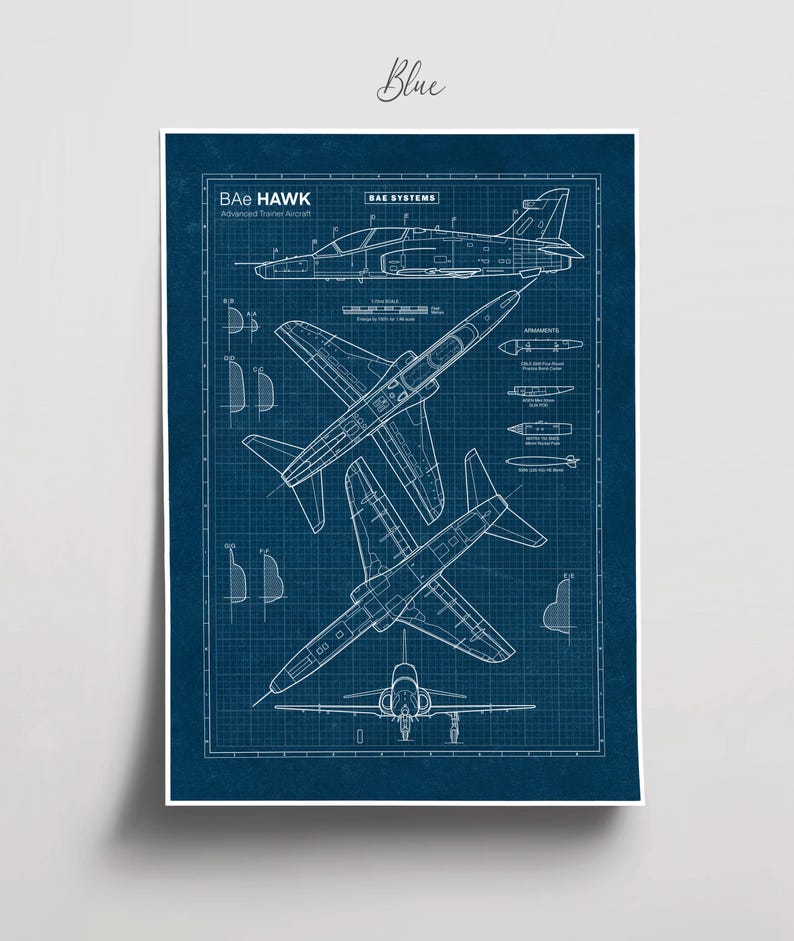 Bae Hawk Blueprint Poster: Aviation Wall Art, Aeronautical Decor ...