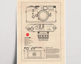 Leica M3 Blueprint Poster: Vintage Camera Wall Art, Photography