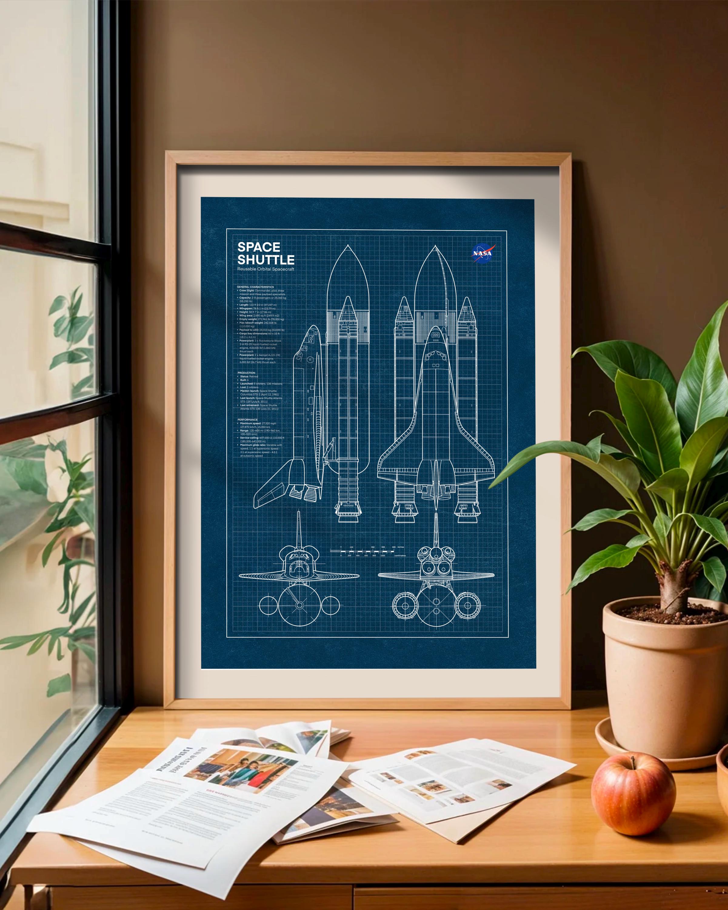 スペースシャトルの設計図ポスター：NASAの宇宙船アート（デジタル