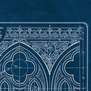 Planta arquitetônica gótica, desenho imprimível de catedral histórica, arte de parede para arquitetos e historiadores (download digital) imagem 2
