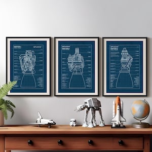 Juego de 3 motores SpaceX Raptor, plano, motor de cohete Raptor-1, Raptor-2, Raptor-3, póster de SpaceX, regalo aeroespacial, regalo de astronomía