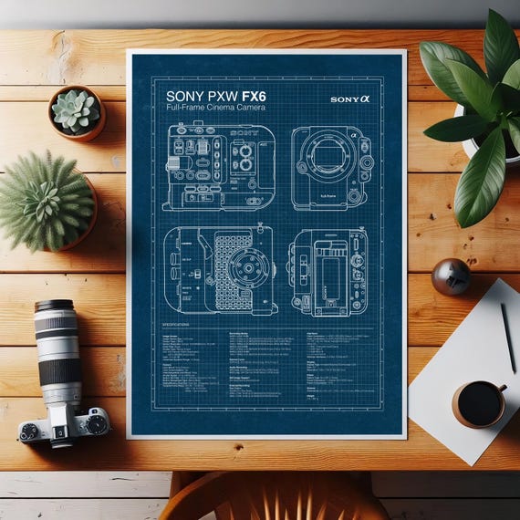 Sony FX6 Camera Blueprint Poster: Cinema Gear Wall Art (digital