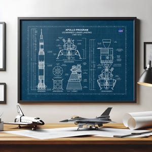 Apollo 11 Blueprint Poster: Saturn V Rocket, NASA Wall Art (digital ...