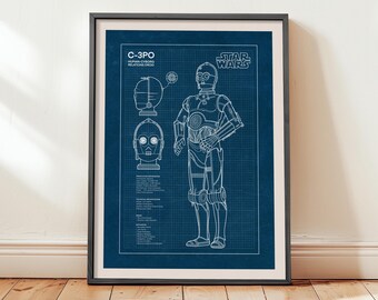 C-3PO Blueprint Poster: Star Wars Printable Art, Sci-fi Geek Decor
