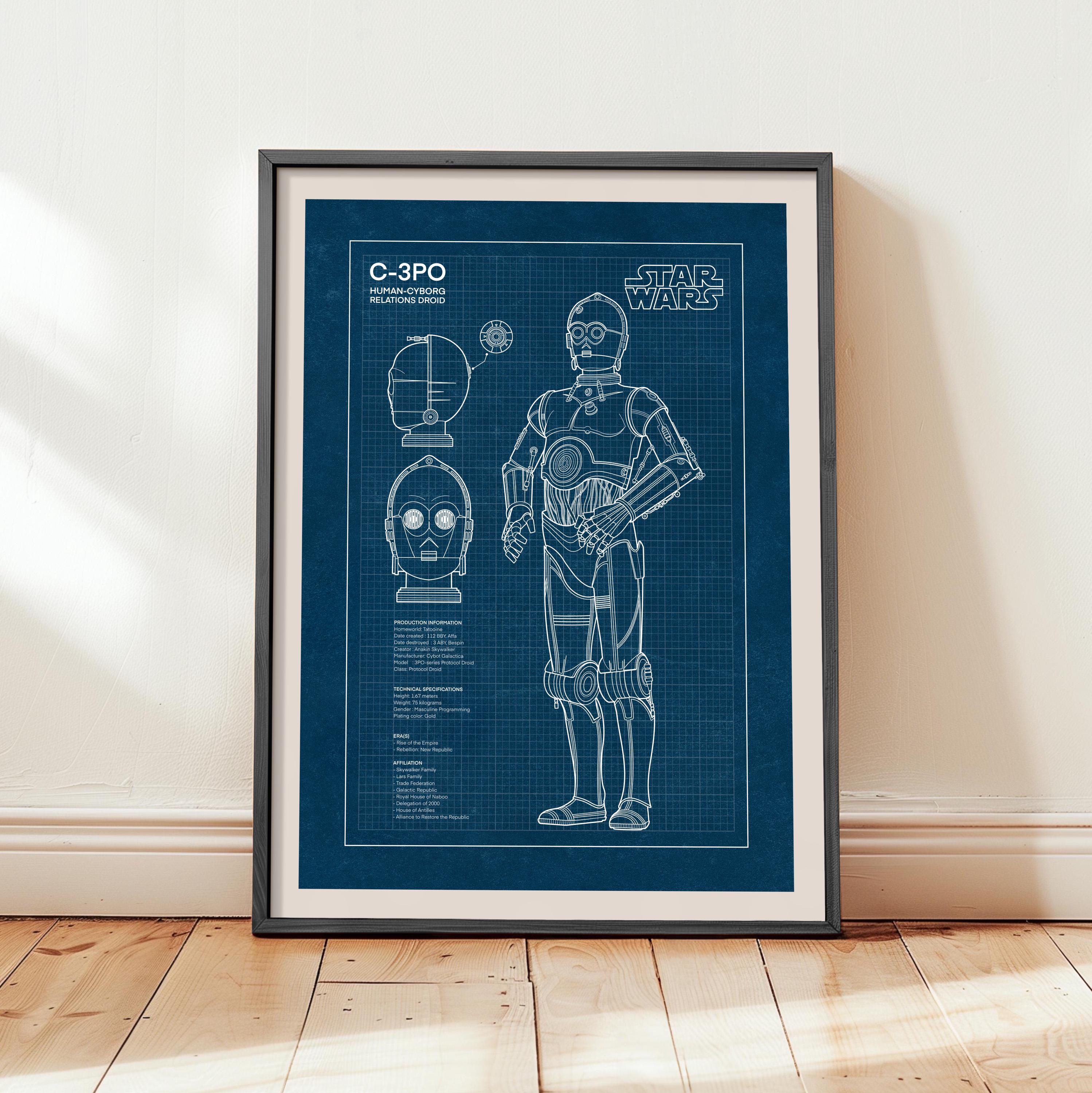 C-3PO Blueprint Poster: Star Wars Printable Art, Sci-fi Geek Decor