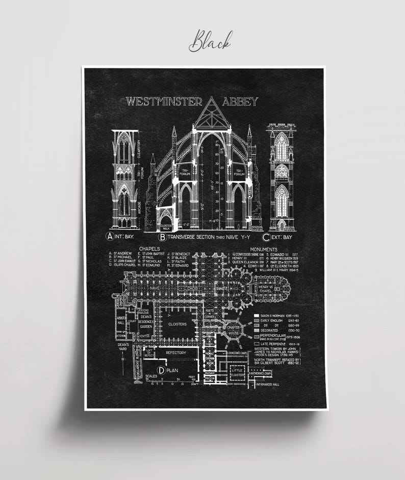 Westminster Abbey Blueprint: Gothic Architecture Art Print (Digital Download) image 8
