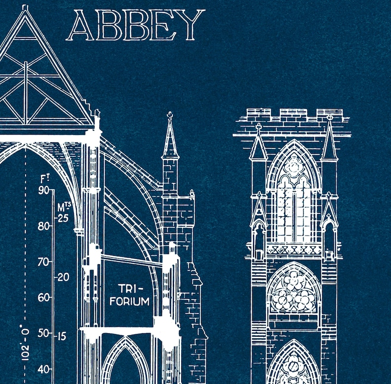 Westminster Abbey Blueprint: Gothic Architecture Art Print (Digital Download) image 2