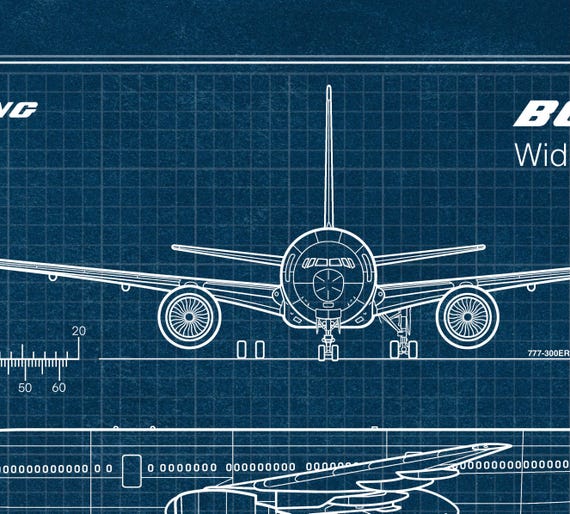 Boeing 777 Blueprint Poster: Aviation Wall Art, Aircraft Print