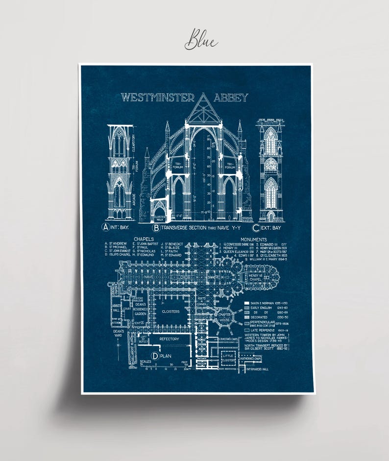 Westminster Abbey Blueprint: Gothic Architecture Art Print (Digital Download) image 7
