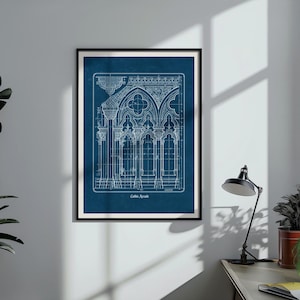 Planta arquitetônica gótica, desenho imprimível de catedral histórica, arte de parede para arquitetos e historiadores (download digital) imagem 12