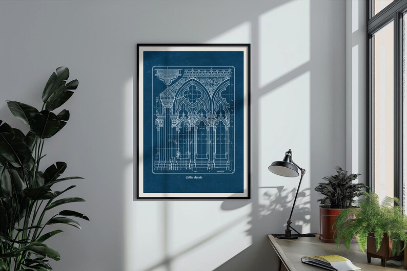 Planta arquitetônica gótica, desenho imprimível de catedral histórica, arte de parede para arquitetos e historiadores (download digital) imagem 12