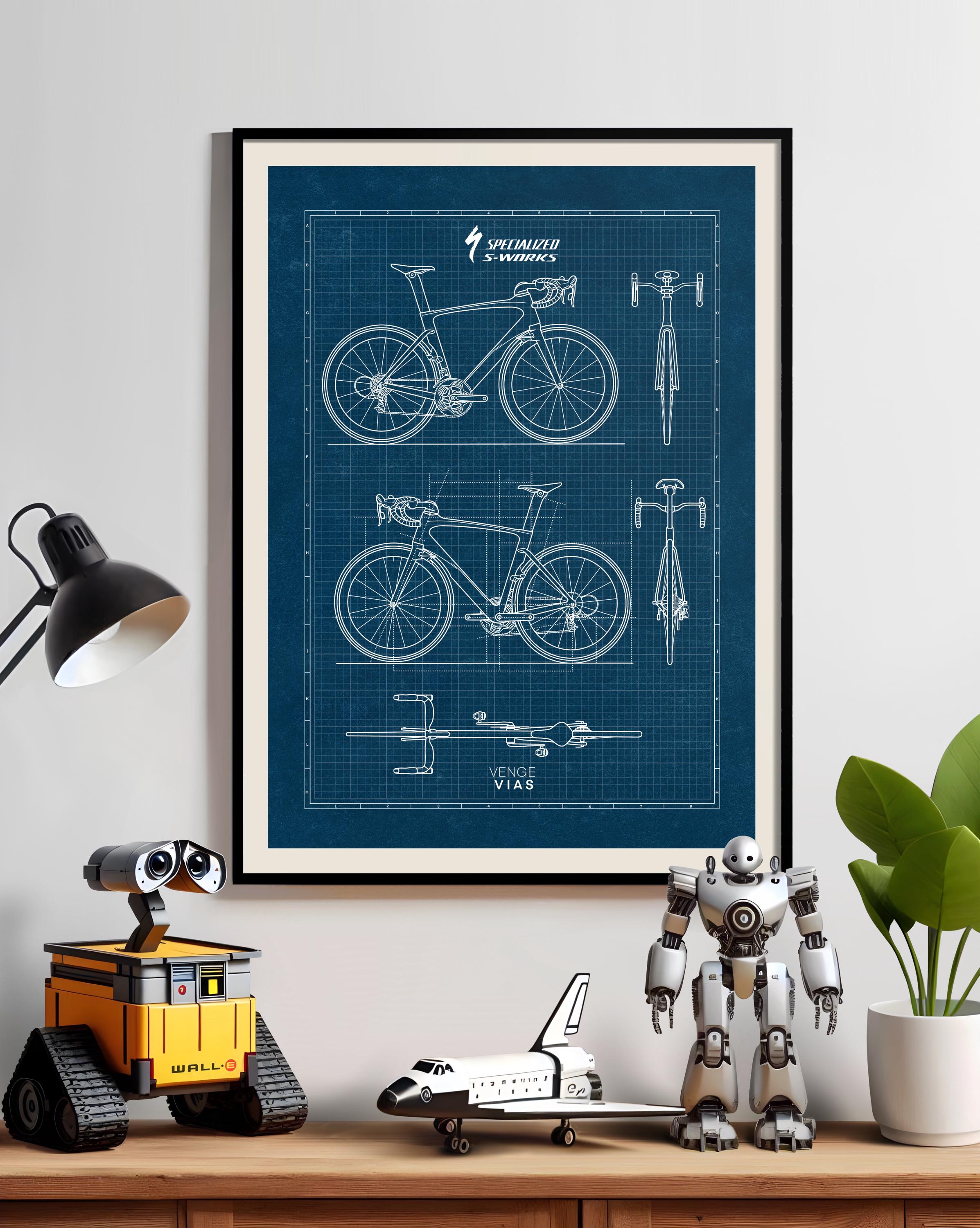 Specialized S-Works ブループリントポスター：自転車ウォールアート