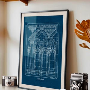 Planta arquitetônica gótica, desenho imprimível de catedral histórica, arte de parede para arquitetos e historiadores (download digital) imagem 9