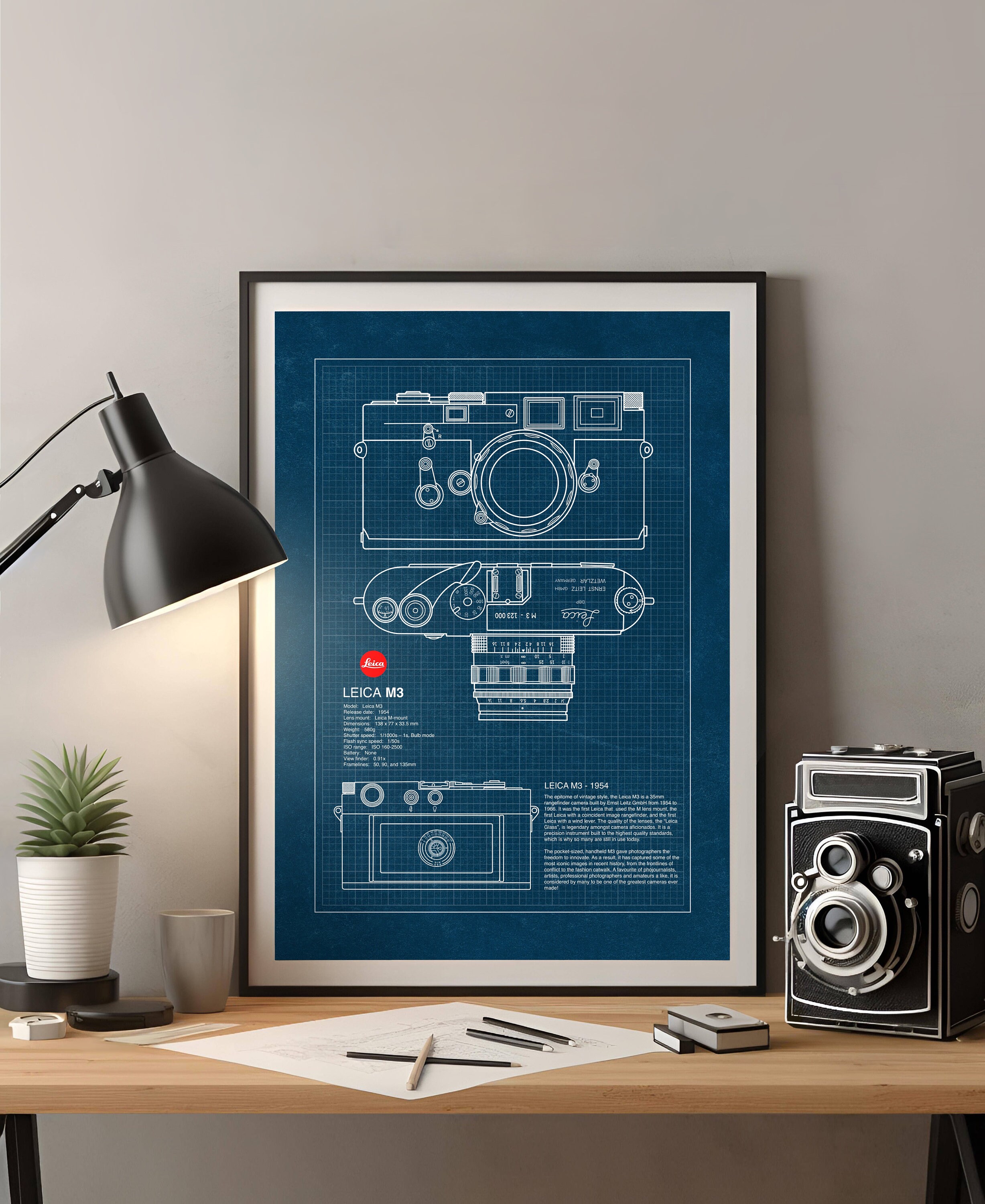 Leica M3 Camera, Blueprint Poster, Vintage Camera, Camera
