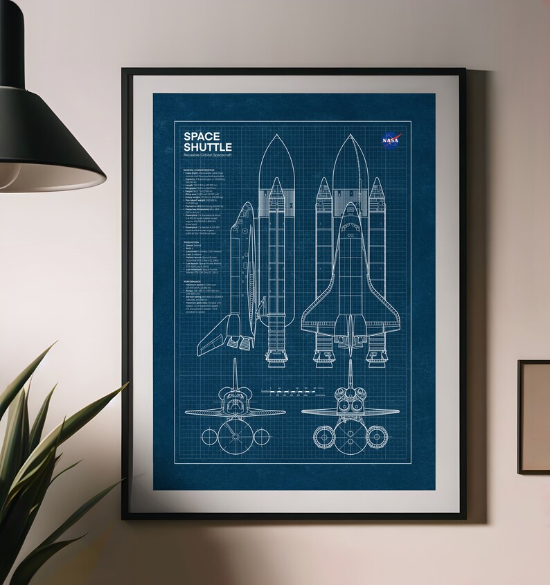 Space Shuttle, Blueprint Poster, Spacecraft, Rocket Print, Space Poster ...