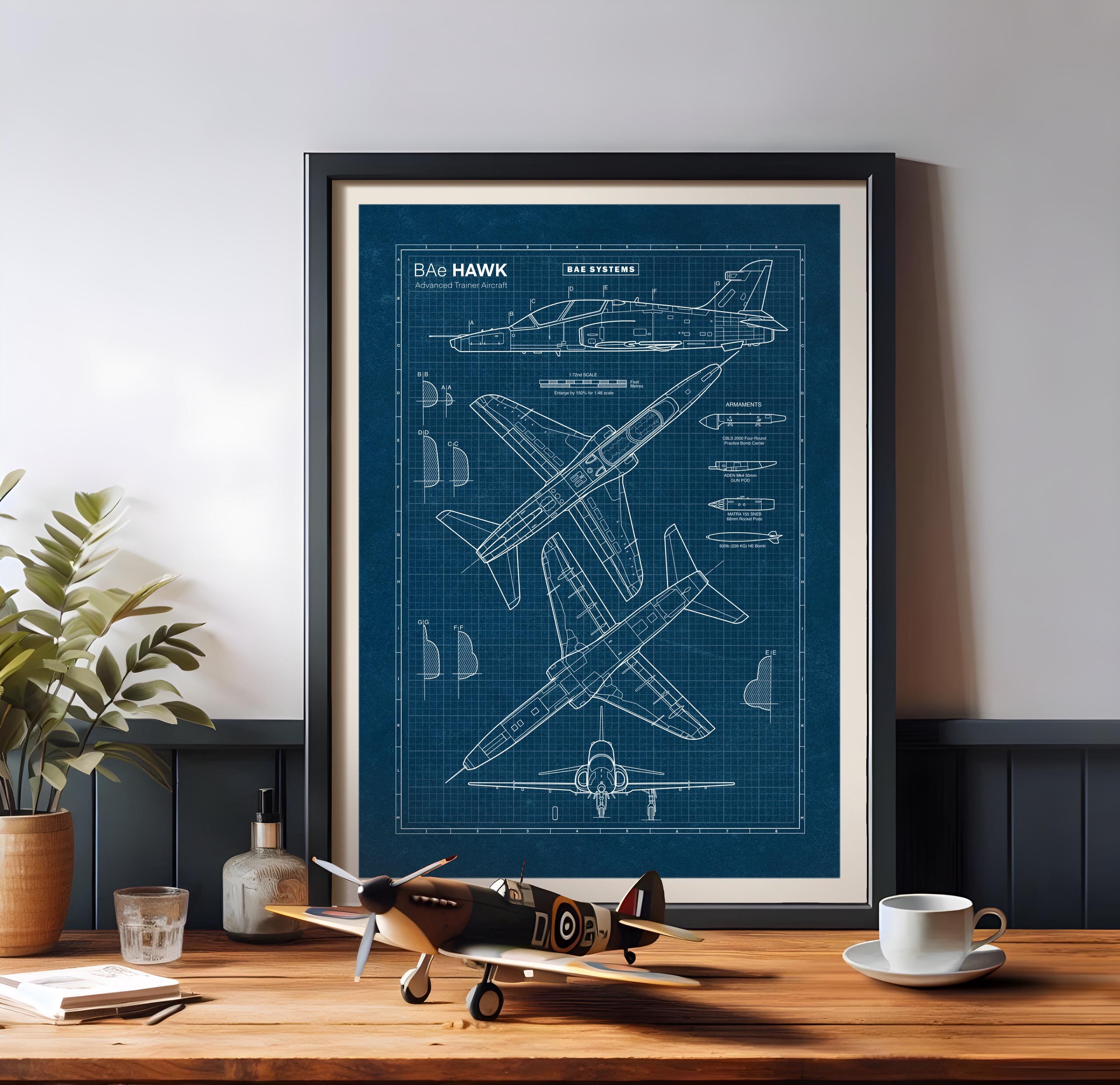 Bae Hawk Blueprint Poster: Aviation Wall Art, Aeronautical Decor ...