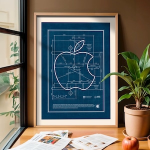 Apple-logotypritningaffisch: Teknikväggkonst, Apple-fanpresent (digital nedladdning)