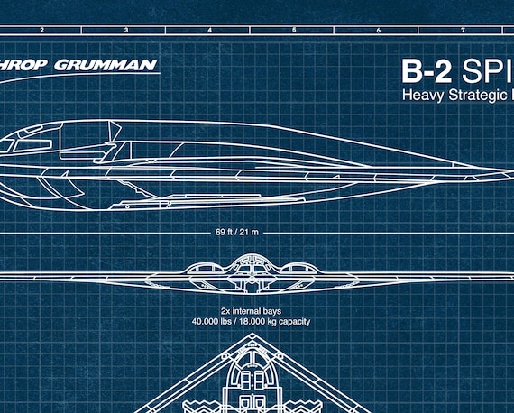 B-2スピリット爆撃機の設計図ポスター、軍用航空機ウォールアート