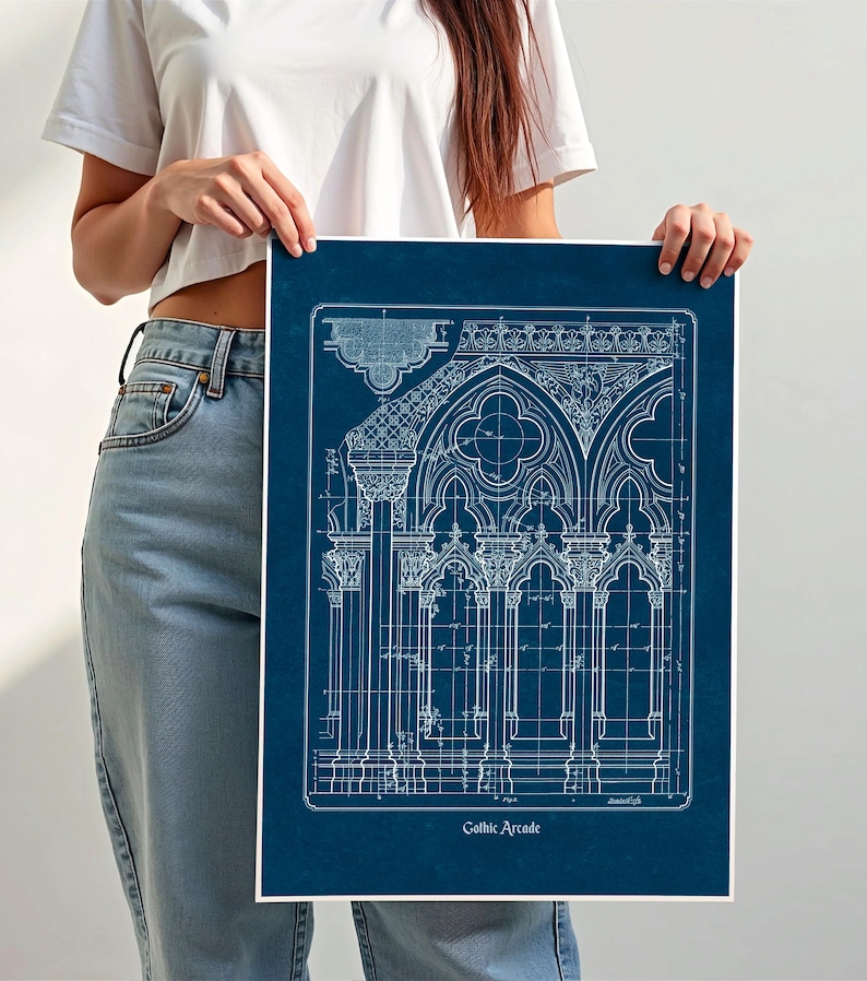 Planta arquitetônica gótica, desenho imprimível de catedral histórica, arte de parede para arquitetos e historiadores (download digital) imagem 10