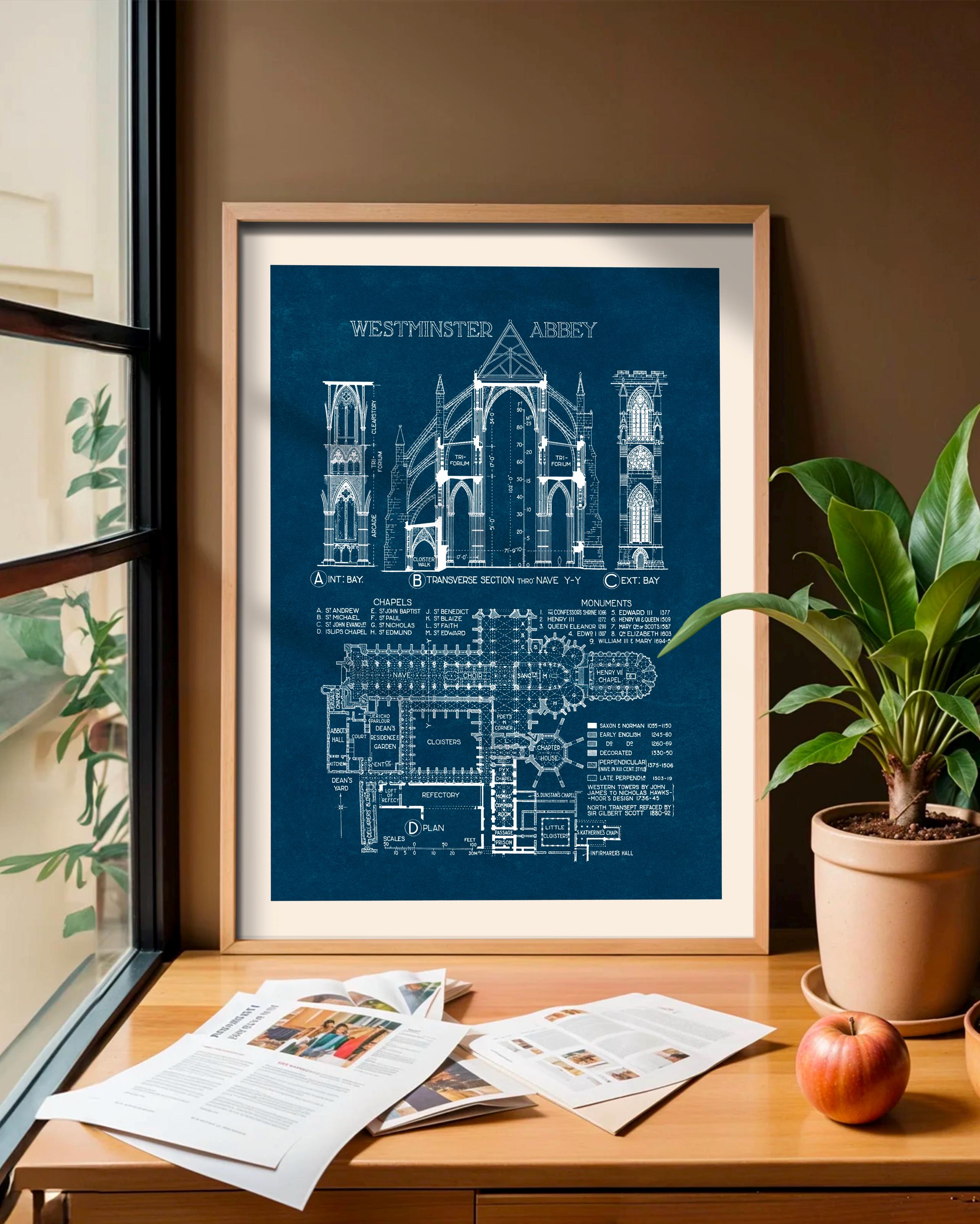 Westminster Abbey Blueprint: Gothic Architecture Art Print