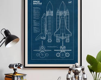 スペースシャトルの設計図ポスター：NASAの宇宙船アート、航空宇宙
