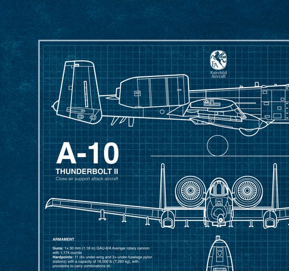 A-10ウォートホッグ設計図：アメリカ空軍航空アート、軍用ジェット機