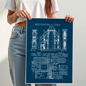 Westminster Abbey Blueprint: Gothic Architecture Art Print (Digital Download) image 4