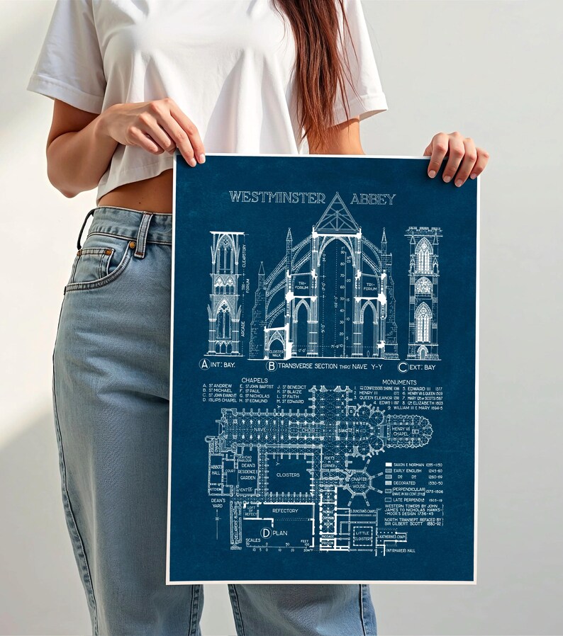 Westminster Abbey Blueprint: Gothic Architecture Art Print (Digital Download) image 4
