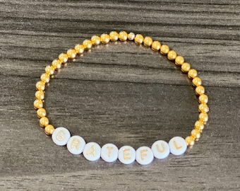 Custom Word Beaded Bracelet: Personalized Name, Gold Accents