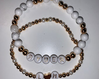 Custom Name Beaded Bracelet: Personalized Stacking Bracelet with Gold Accents