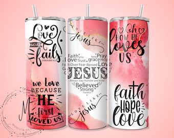 Seamless Christian Bible Verse Love Affirmations - 20oz Tumbler Wrap PNG Digital File For Sublimation