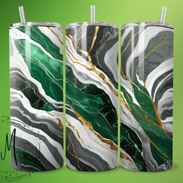 Seamless Green, Gray & White - Team Spirit with Vibrant Game Day Colors - Marble - 20oz Tumbler Wrap PNG Digital File For Sublimation