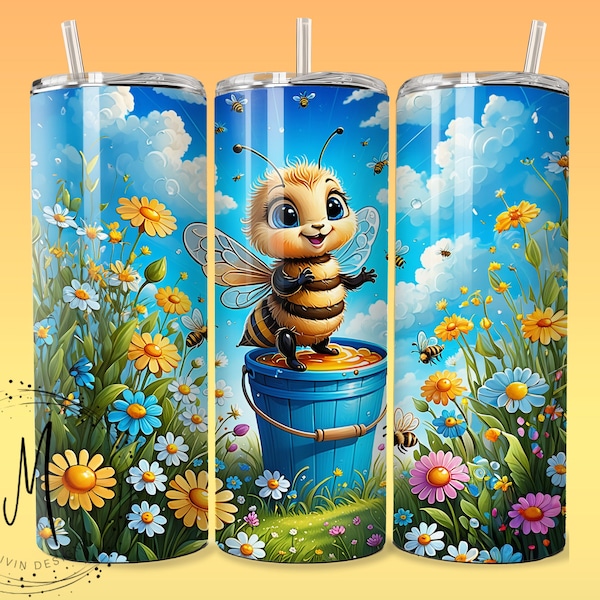 Seamless - Adorable Happy Bumble Bee - 20oz Tumbler Wrap PNG Digital File For Sublimation