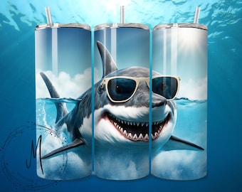 Seamless - Jawsome Style: Ocean's Coolest Predator - 20oz Tumbler Wrap PNG Digital File For Sublimation