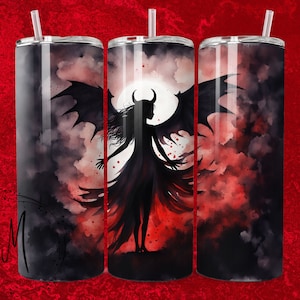 Seamless - Shadowed Wings: Nighttime Tale of the Demon Girl - 20oz Tumbler Wrap PNG Digital File For Sublimation