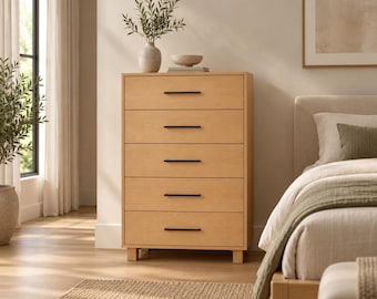 Aven Tall Dresser | Solid Hard Maple Dresser | 5 Drawer Tall Dresser | Japandi Bedroom Furniture | Handmade Modern Dresser