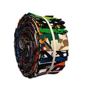 Jelly Roll African Print Fabric Strips in different patterns, Ankara Strip Roll, Precut Quilting 2.5” Strips