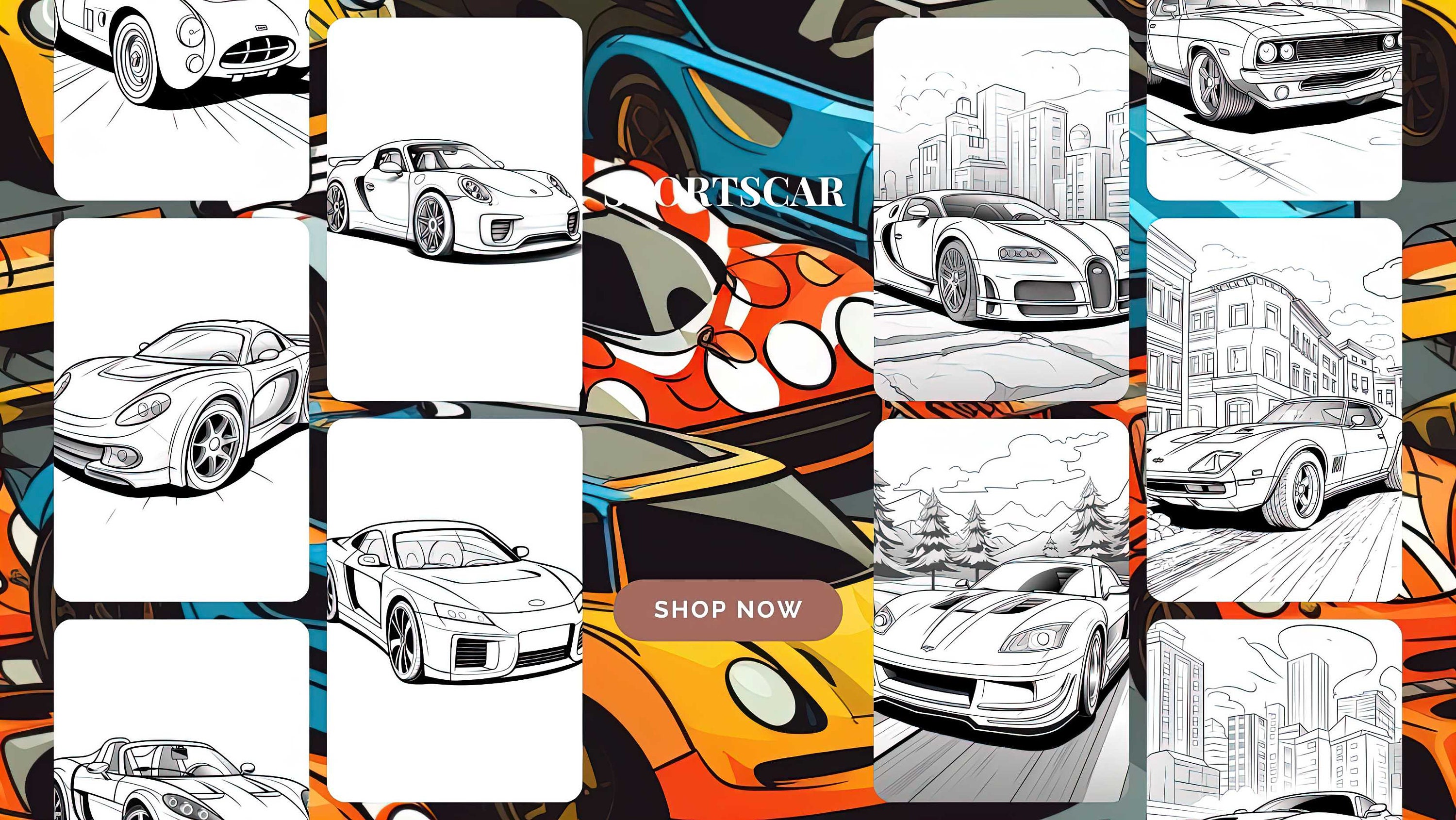 Coloring Sports Car Pages 105 Sport Cars and F1 Printable Coloring Book
